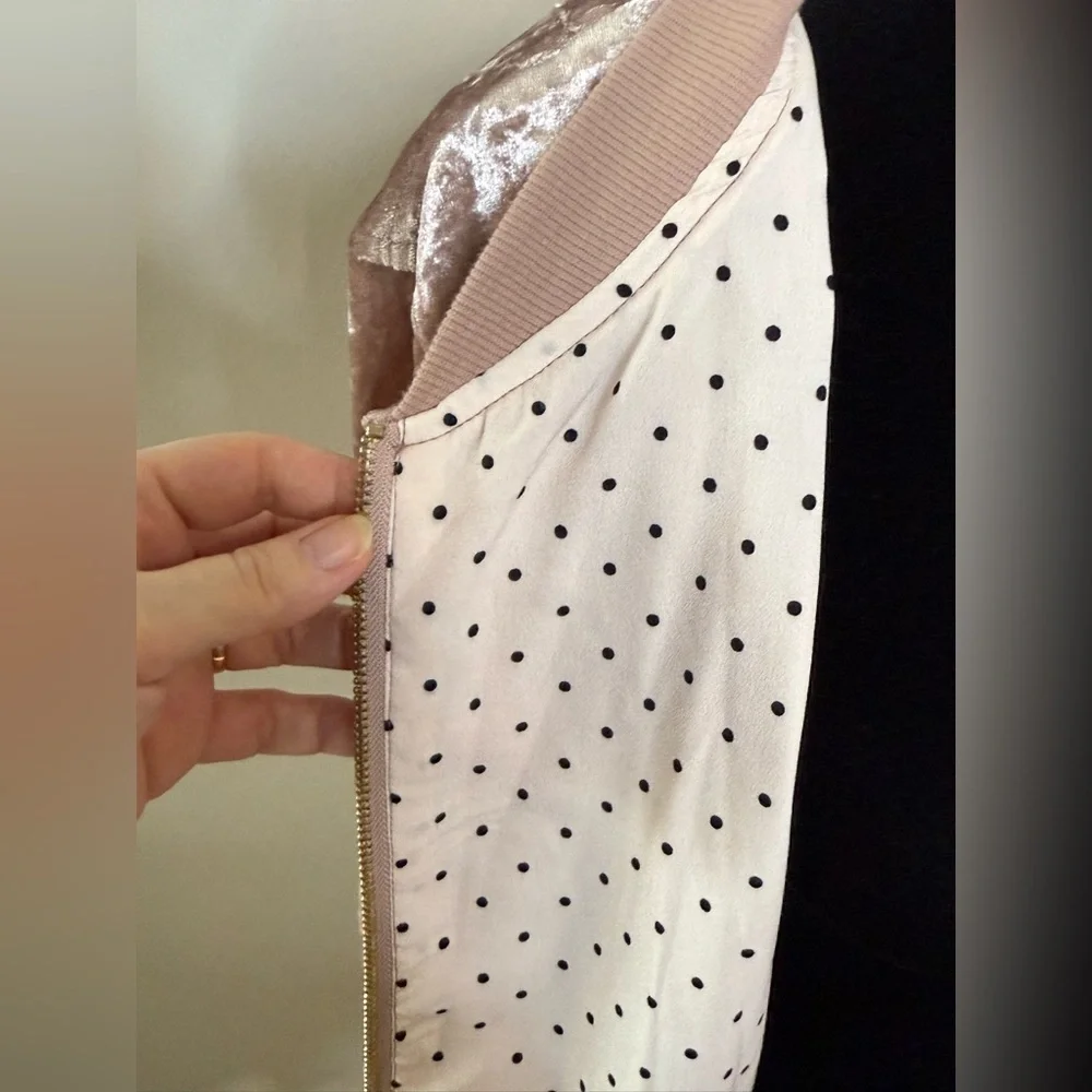 Sanctuary light pink crushed velvet girly feminine jacket coat full zip med EUC